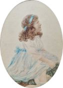 Late 19th/early 20th century school Watercolour drawing Young girl seated wearing white dress with