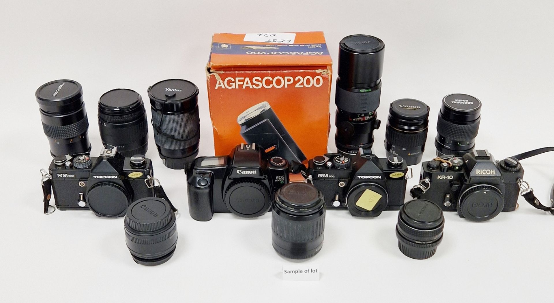 Assorted camera equipment to include various lenses including Sigma XQ Fisheye Filtamatic in case,