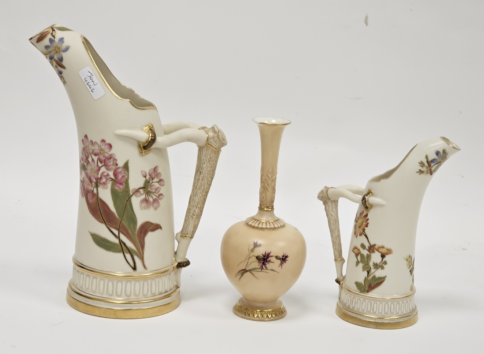 A Royal Worcester blush ivory ground vase and two jugs in sizes, circa 1900, printed puce marks, the - Image 5 of 5