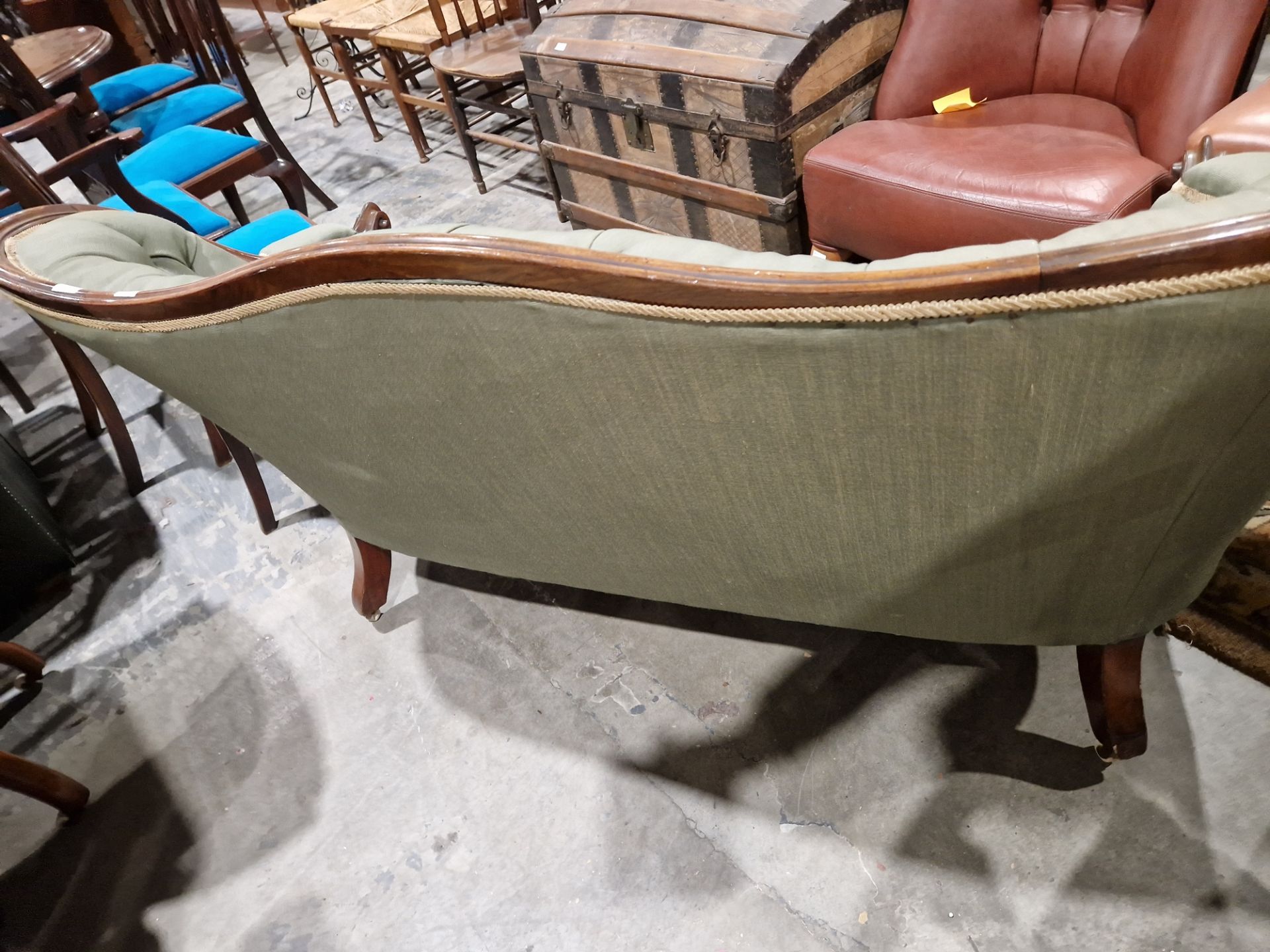 Victorian mahogany-framed parlour sofa, with scroll button back and foliate carved frame, - Image 21 of 29