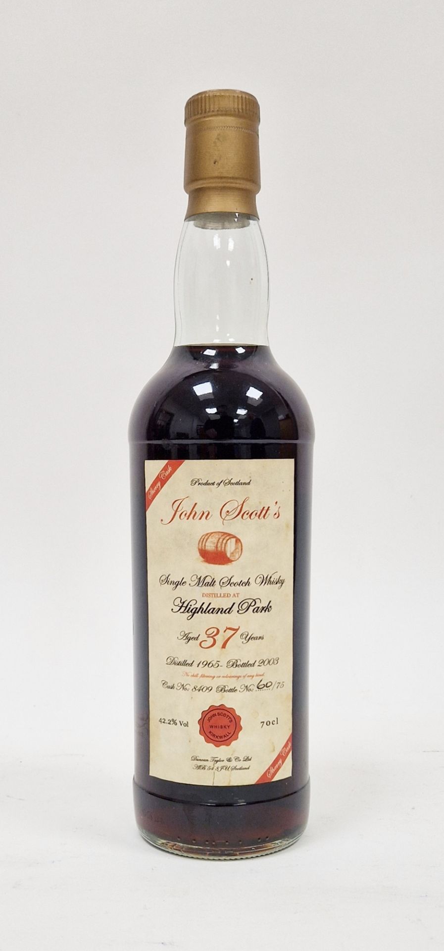 Highland Park 1965 37 year old single malt Scotch whisky, bottled in 2003 by John Scott's, bottle