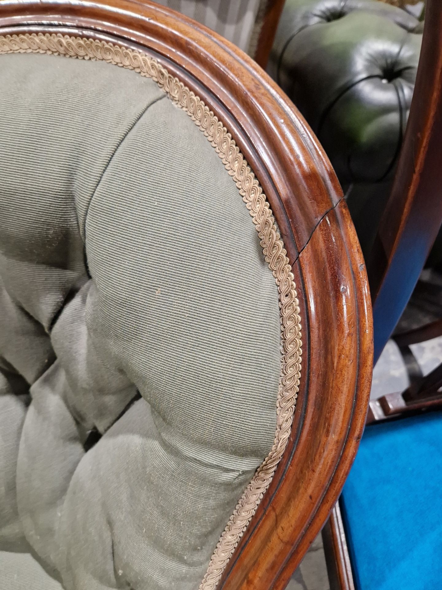 Victorian mahogany-framed parlour sofa, with scroll button back and foliate carved frame, - Image 5 of 29