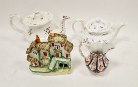 Group of 19th century Staffordshire pottery and porcelain, including a model of a tiered cottage