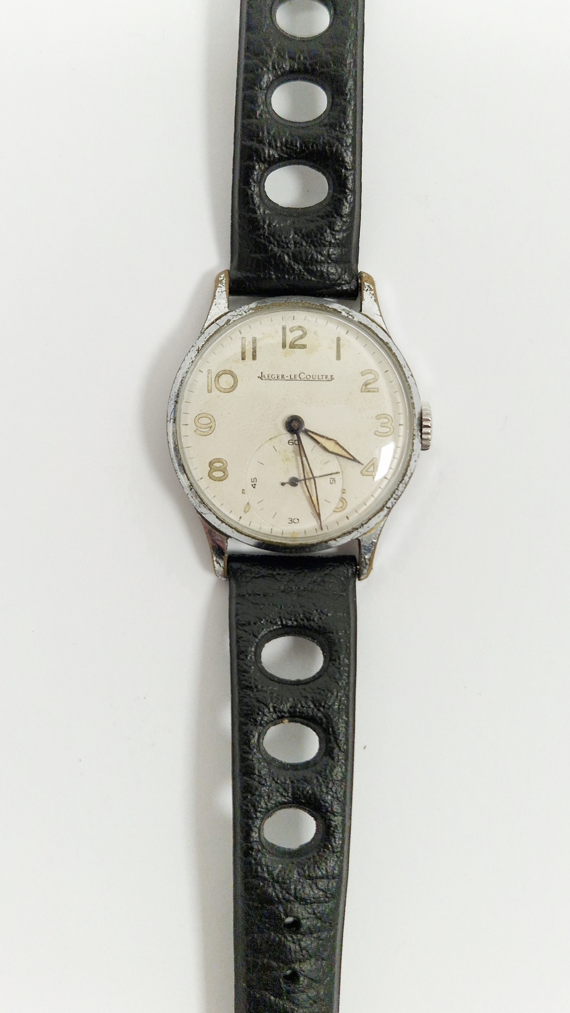 Vintage gent's Jaeger Le Coultre wristwatch, the circular dial with Arabic numeral hour markers, - Image 2 of 2