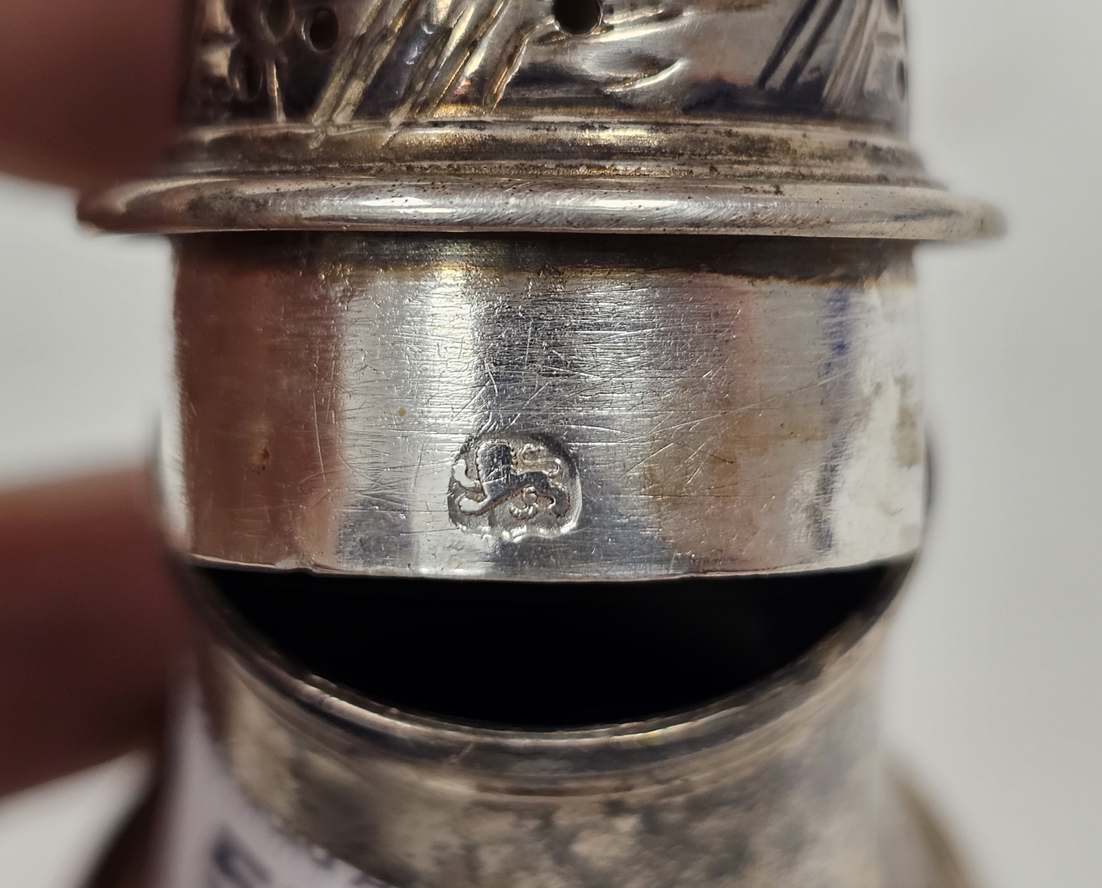 George III silver baluster spice caster, with pierced domed cover and spiral finial, on stepped - Image 3 of 4