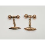 Pair 9ct gold bar and elliptical engraved cufflinks (damaged), 3.7g