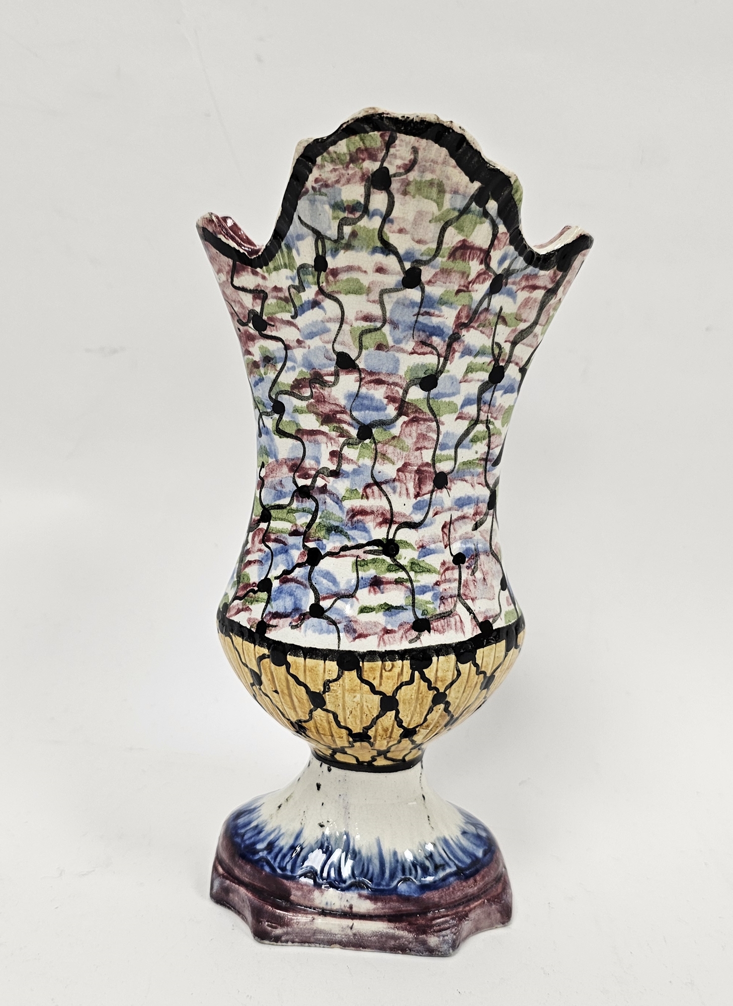 Staffordshire pearlware baluster spill-vase, circa 1800-20, of compressed form, decorated in marbled