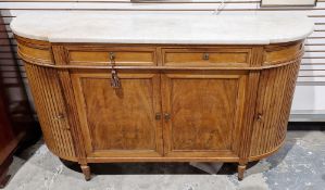 19th century French marble-topped walnut bowfronted sideboard having two short drawers over a two-