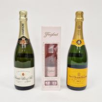 Bottle of Veuve Clicquot Ponsardin champagne, a Bouche Pere et Fils champagne and a 200ml Cava