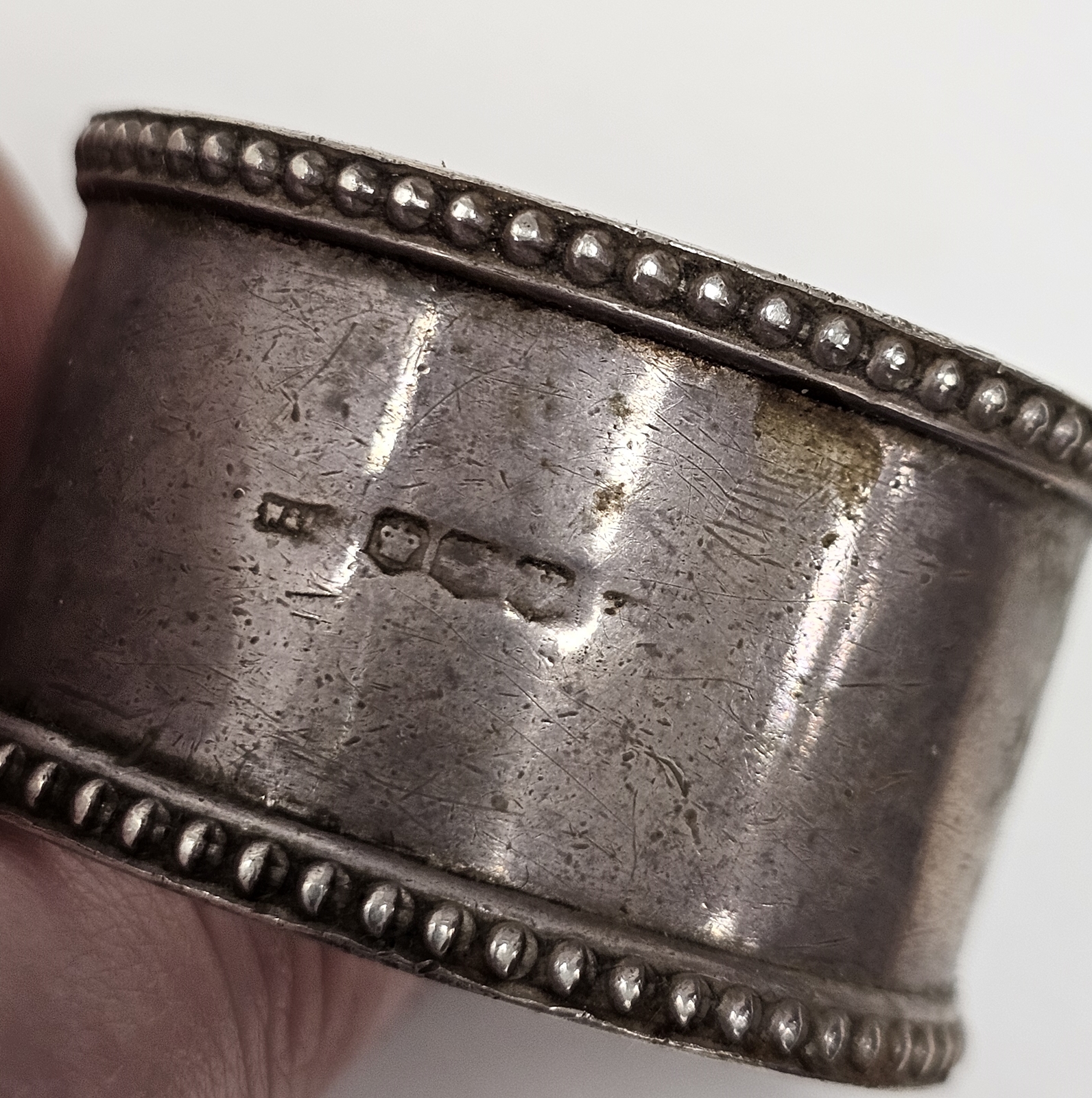 Pair of silver napkin rings, Sheffield 1938, of circular form with bead borders, a silver napkin - Image 6 of 10