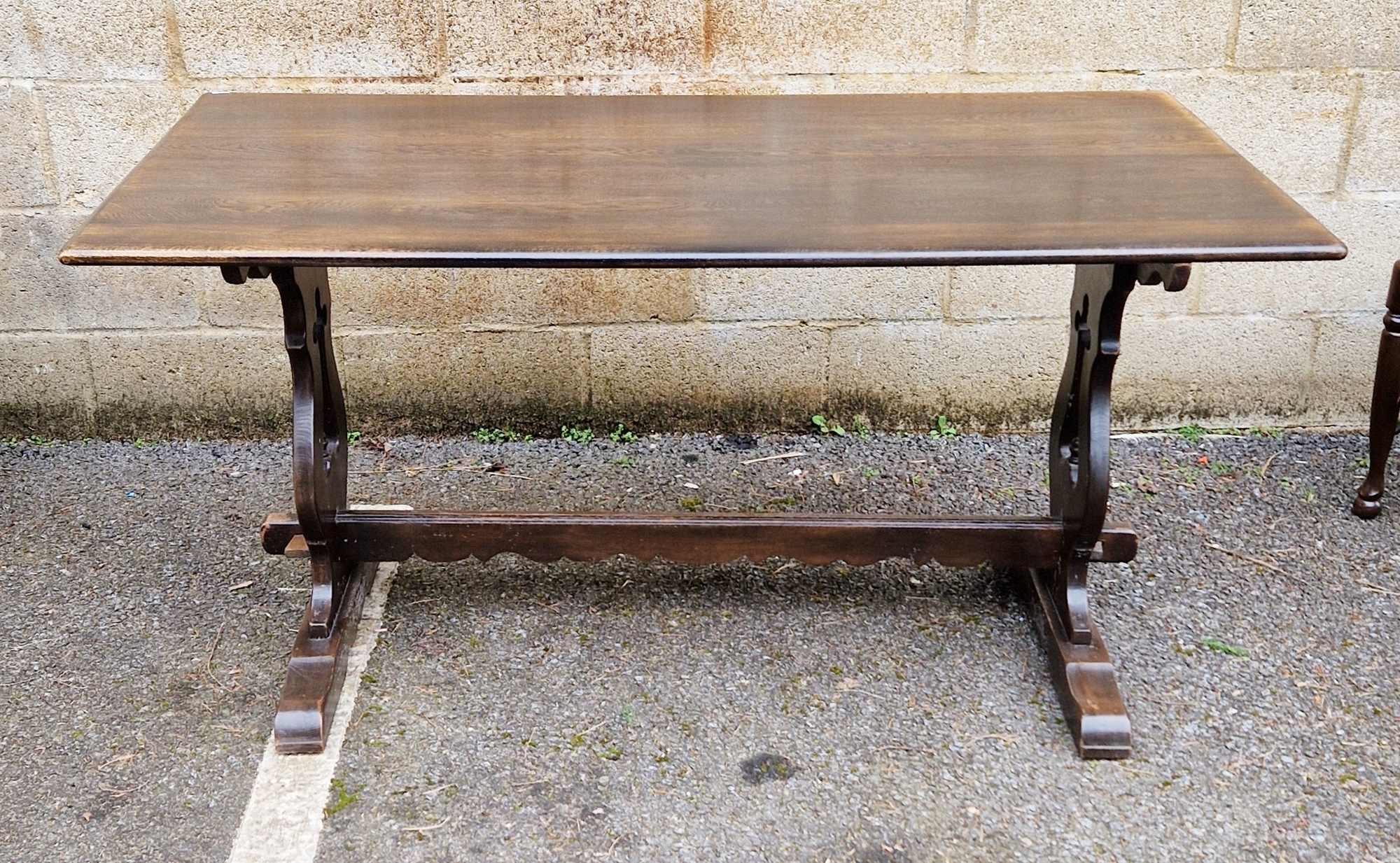 20th century oak dining table of rectangular form, 75cm high x 151cm long x 82cm deep and a set of - Image 2 of 2