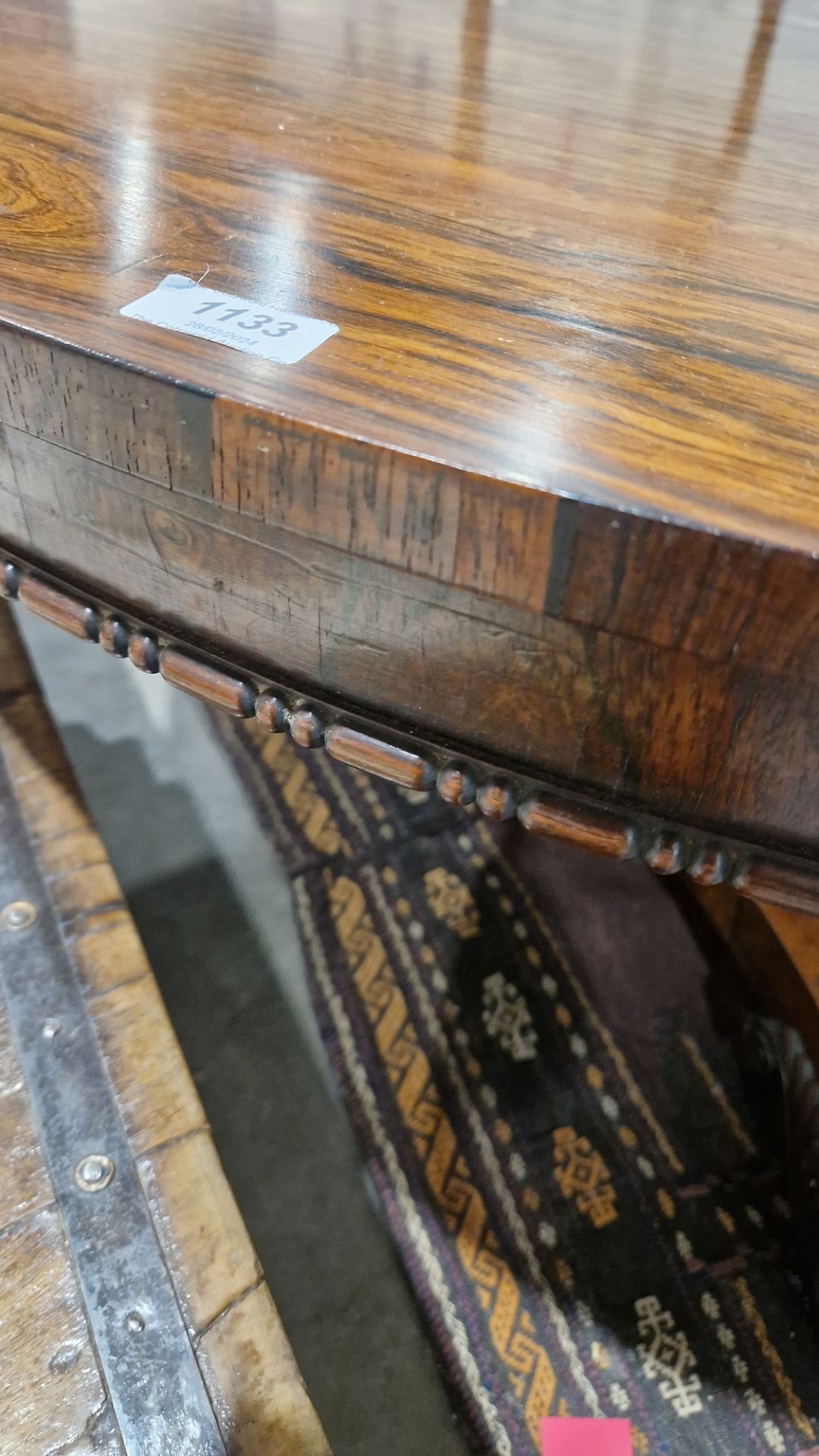 Large early Victorian rosewood tilt-top dining table of circular form, with carved floral central - Image 13 of 30