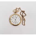 18ct gold cased open-face Longines pocket watch, the enamel dial having Arabic hour markers with