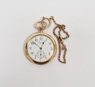18ct gold cased open-face Longines pocket watch, the enamel dial having Arabic hour markers with