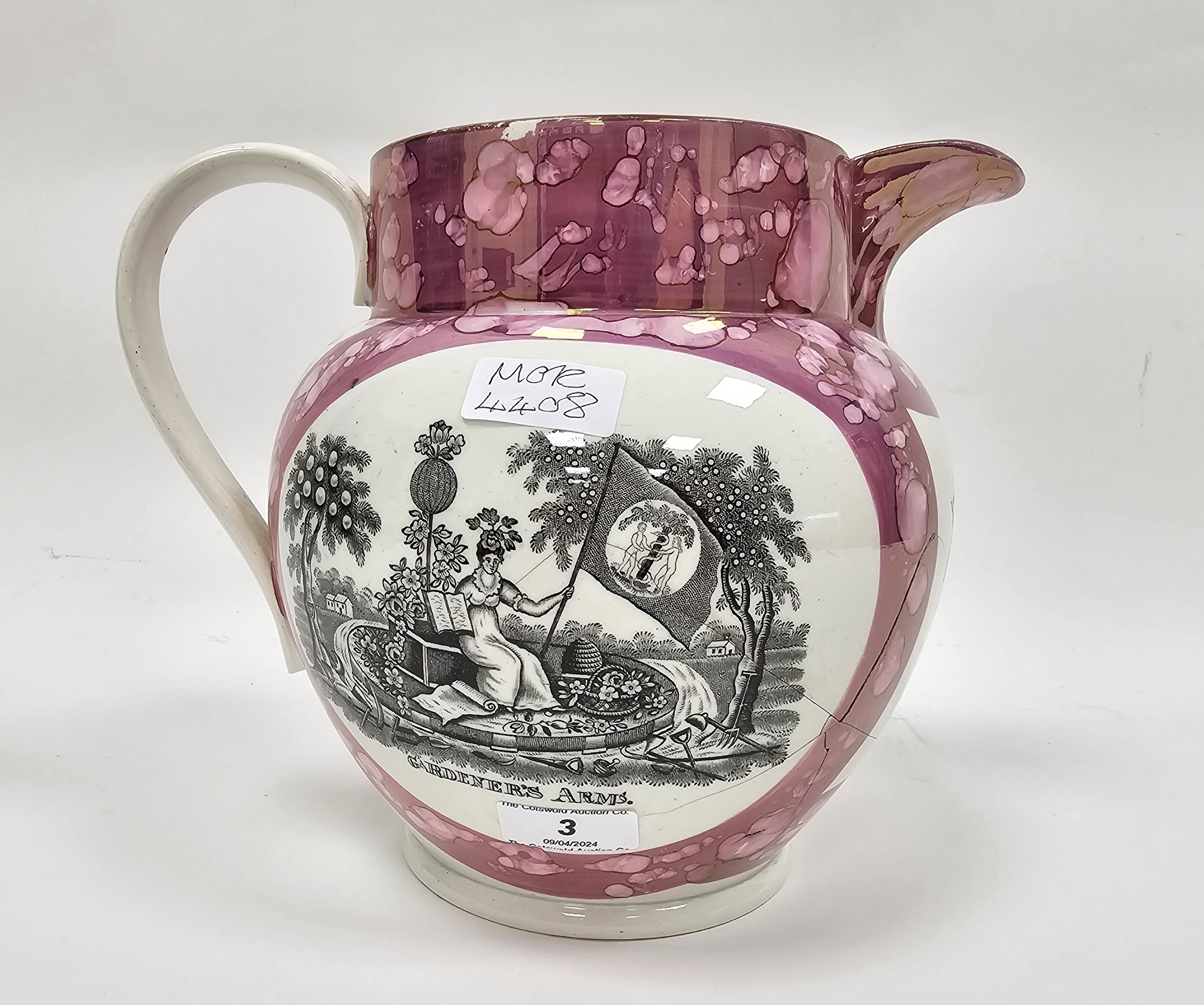 Sunderland pearlware lustre jug, early 19th century, printed with a ship titled 'Northumberland - Bild 3 aus 4
