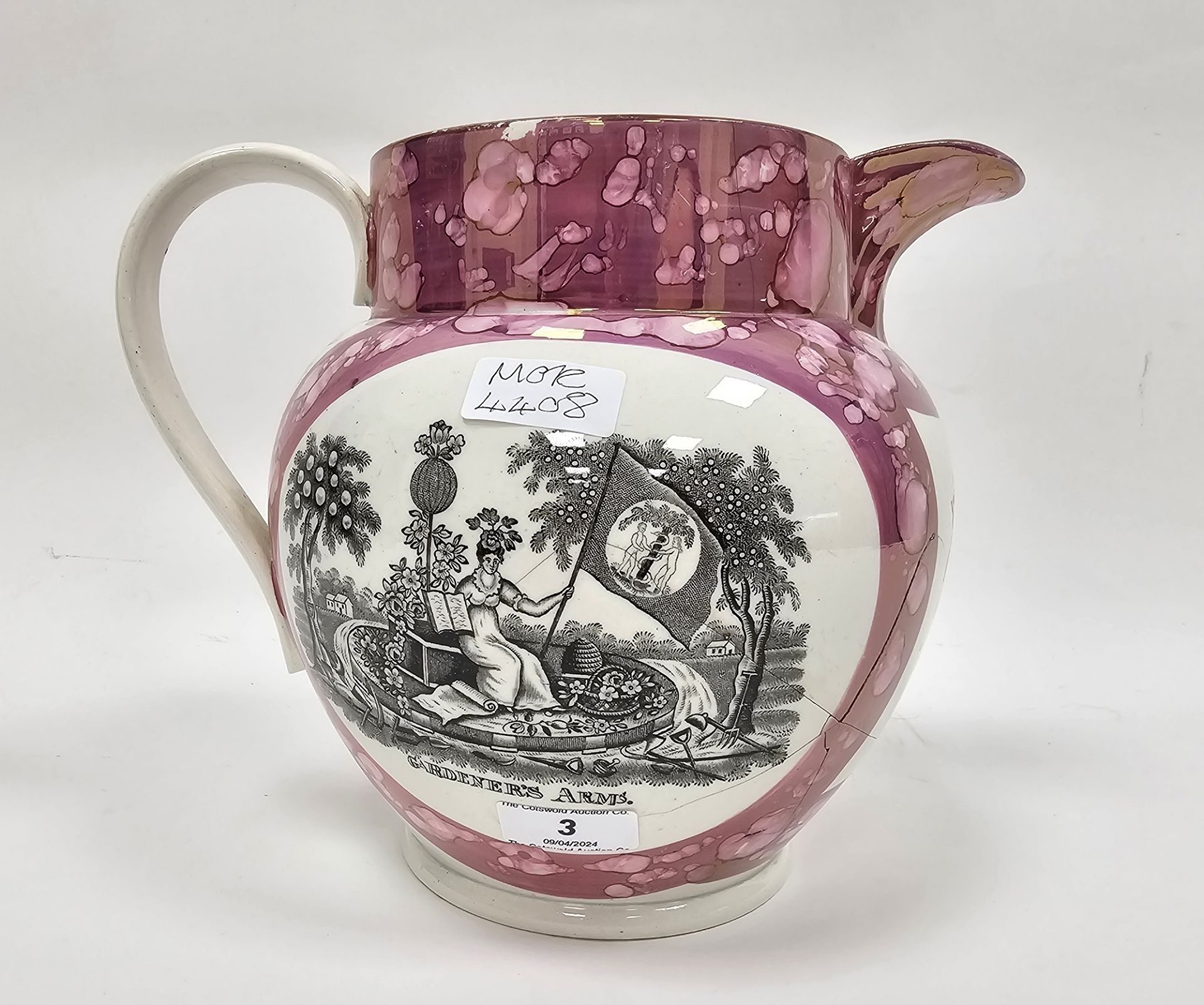 Sunderland pearlware lustre jug, early 19th century, printed with a ship titled 'Northumberland - Image 3 of 4