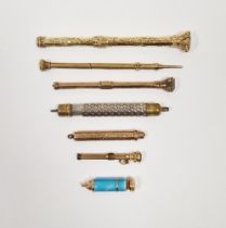 Rolled gold and turquoise guilloche enamel propelling pencil, four and variously engraved and