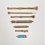 Rolled gold and turquoise guilloche enamel propelling pencil, four and variously engraved and