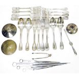 Quantity of British and continental silver plated flatware including forks, spoons, meat skewers,