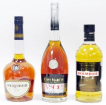 Bottle of Remy Martin VSOP limited edition by Vincent Levoy, one of Courvoisier VS Cognac and a