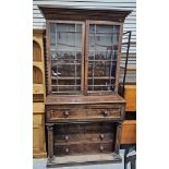 Victorian mahogany secretaire bookcase, the top section having two glazed doors opening to reveal