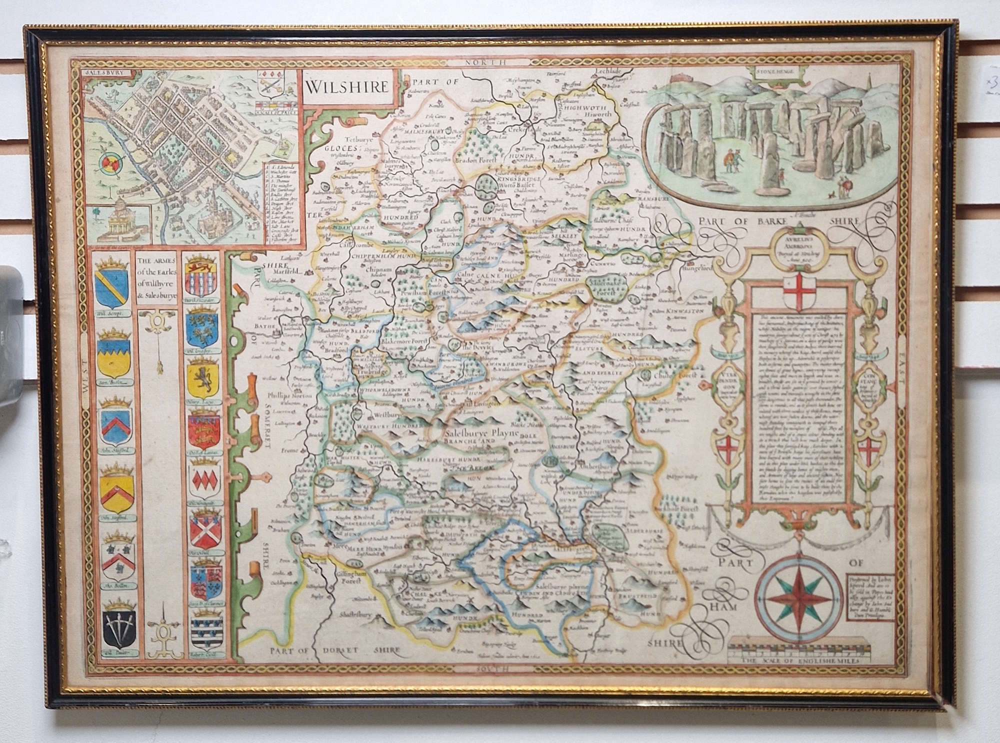 John Speed, 'Wilshire', John Sudbury & George Humble, 17th century hand coloured engraved map of - Image 4 of 33