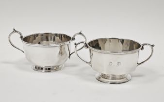 Silver two-handled sugar bowl by Elkington & Co Ltd, Birmingham 1930, of circular panelled design,