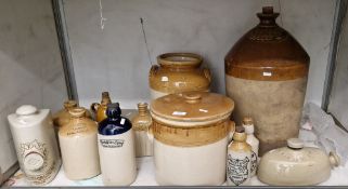 Various stone ware flagons, kilner jars, bottles, footwarmers , many with stamped names - W B Turney