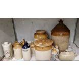 Various stone ware flagons, kilner jars, bottles, footwarmers , many with stamped names - W B Turney