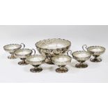 Silver dessert set by Mappin & Webb Limited, Sheffield 1948, comprising a pedestal fruit bowl of