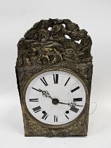 19th century French comtoise clock, the white enamel convex dial with roman numerals surrounded by
