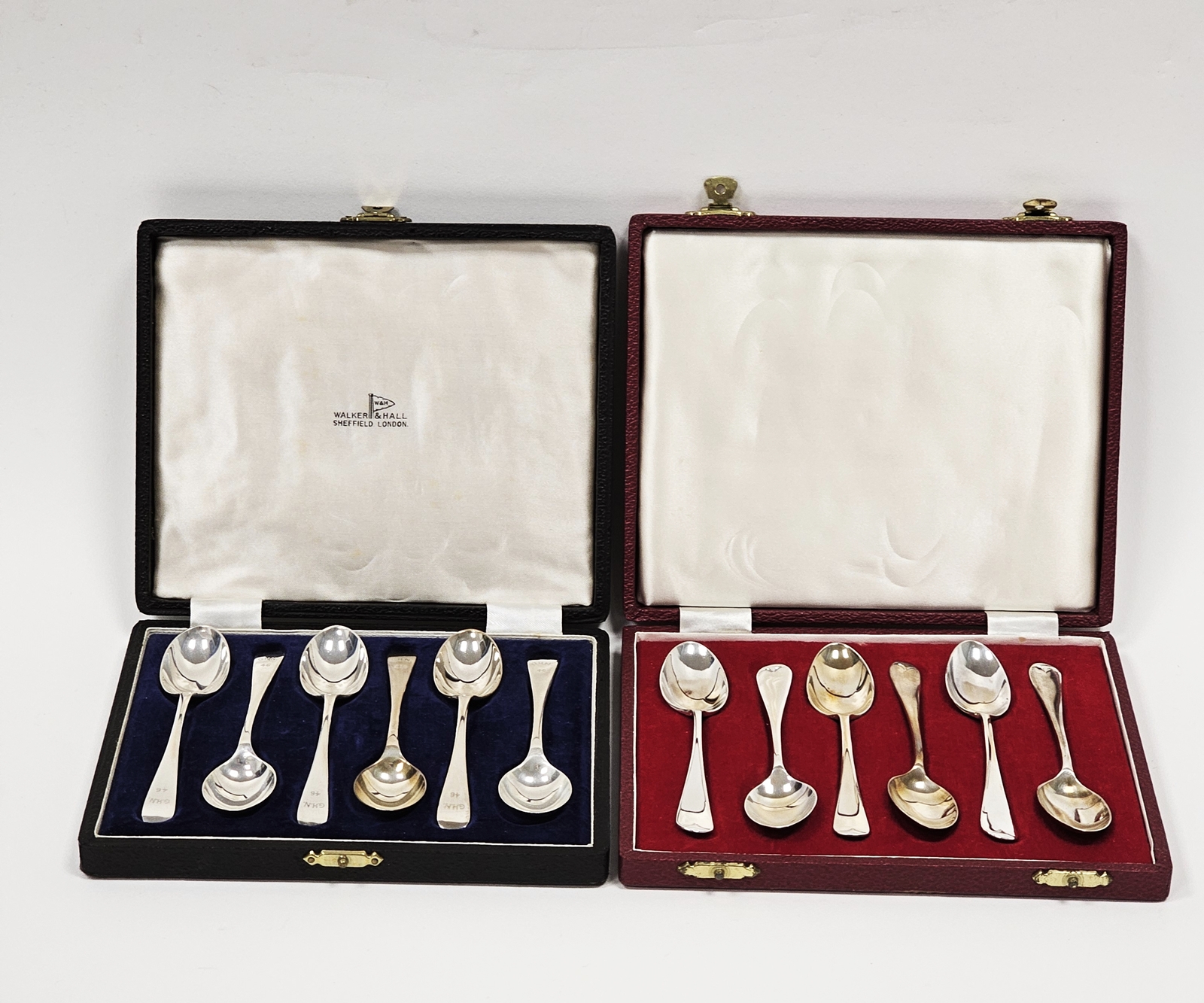 Two cased sets of silver teaspoons, one set by C J Vander Ltd, Sheffield 1964, each with a different