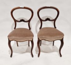 Pair of Victorian rosewood dining chairs with upholstered seats, on front cabriole legs, 88cm