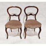 Pair of Victorian rosewood dining chairs with upholstered seats, on front cabriole legs, 88cm