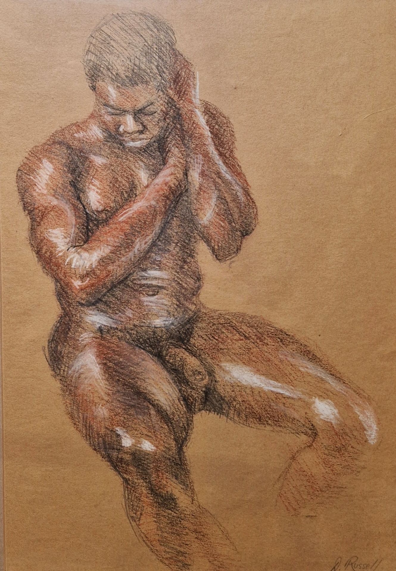 Derrick Russell (20th century) Pastel on paper Three figure studies of nude males, all signed - Image 2 of 7