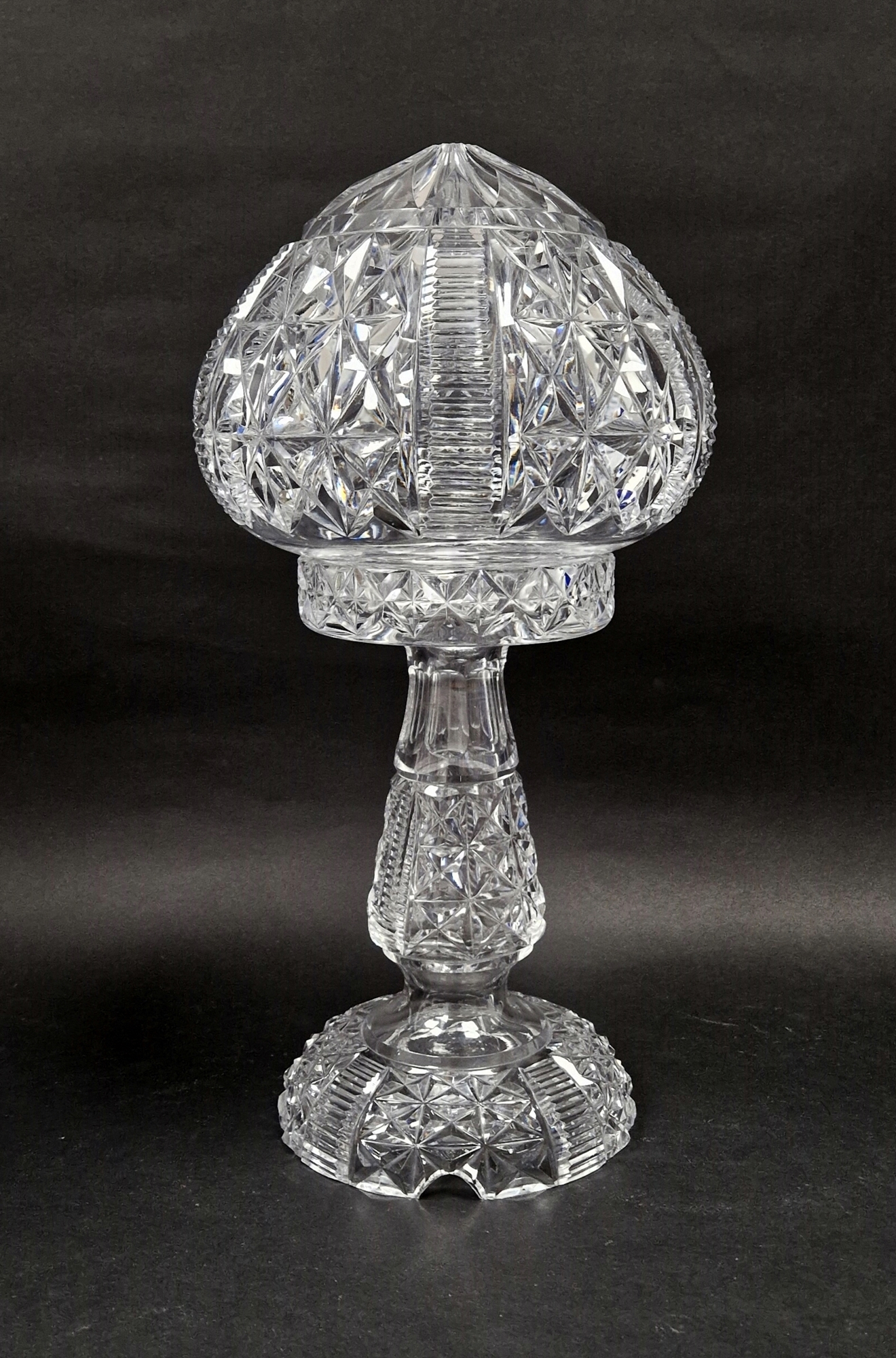 20th century cut glass mushroom shaped table lamp, 35cm high