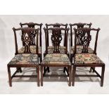 Set of six Chippendale period mahogany dining chairs, with shaped and carved top rails and pierced