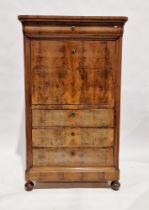 Empire-style walnutwood secretaire a abattant with ovolo cornice, ogee-fronted frieze drawer above