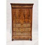 Empire-style walnutwood secretaire a abattant with ovolo cornice, ogee-fronted frieze drawer above