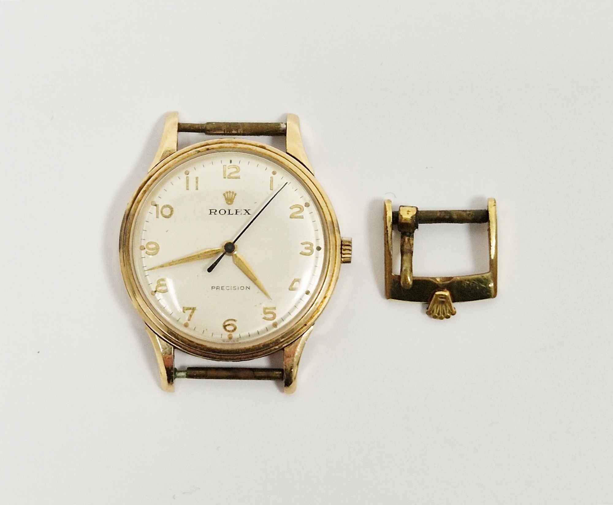 Gent's 9ct gold cased Rolex Precision wristwatch with a 17-jewel manual wristwatch, the silvered