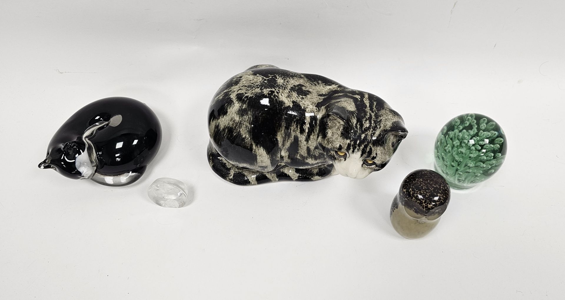 Langham glass cased model of sleeping cat with label to underside, a Wedgwood cased glass model of - Image 2 of 6