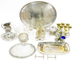 Quantity of plated ware,including trays, cruets, egg cups on stand, napkin rings, etc