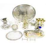 Quantity of plated ware,including trays, cruets, egg cups on stand, napkin rings, etc