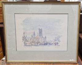 Hugh Casson Colour print  The Palace of Westminster 1986, framed  Large framed print  Hunters