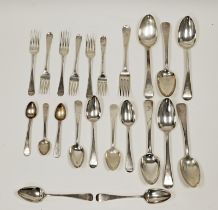 Quantity of Georgian and later silver Old English pattern flatware including a set of four George IV