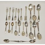 Quantity of Georgian and later silver Old English pattern flatware including a set of four George IV