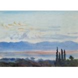 May de Montravel Edwardes (1887-1967) Watercolour on paper Landscape at dusk on the Riviera,
