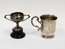 Late Victorian silver christening mug with engraved foliate decoration throughout, London 1888,