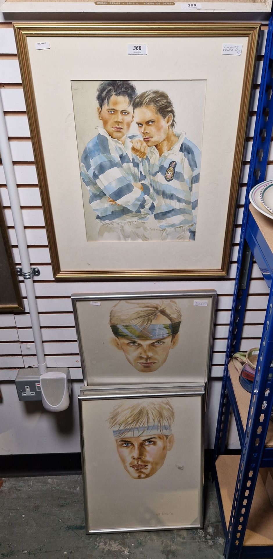 Myles Antony (Irish, 20th century) Watercolour Portrait of a man wearing bandana, signed and - Image 5 of 6