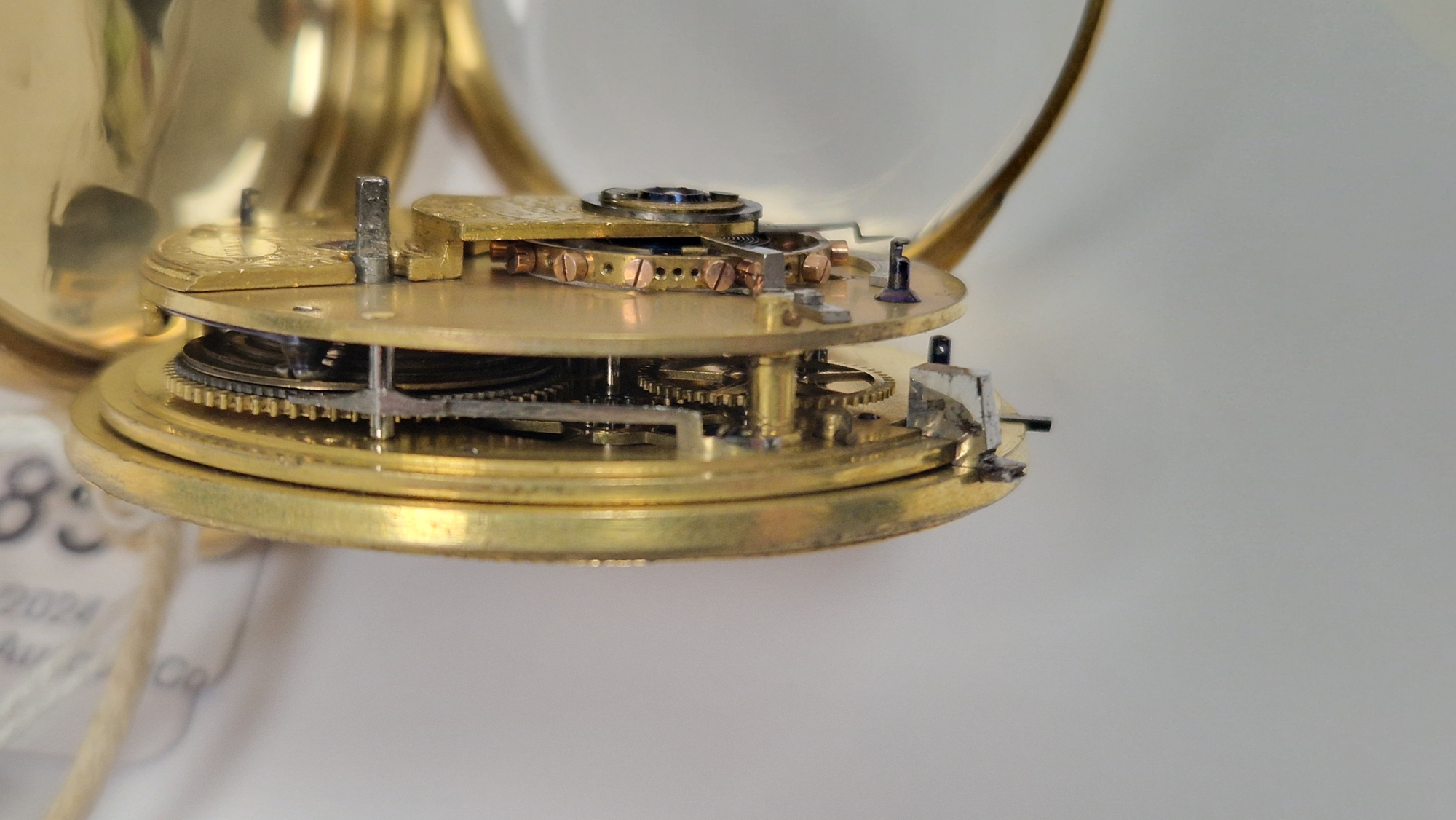 19th century 18ct gold-cased open-faced pocket watch, the gilt and engine-turned dial with raised - Image 3 of 3